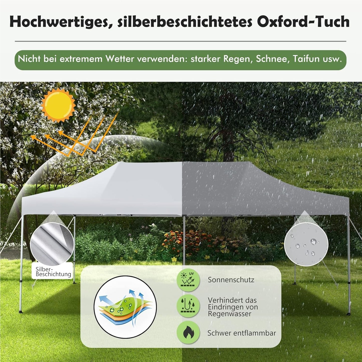 Vouwpaviljoen – Partytent – Tuinpaviljoen – Prieel – Tent – Wit – UV Bescherming SPF 50+ – Waterdicht & Stevig Met Wielen
