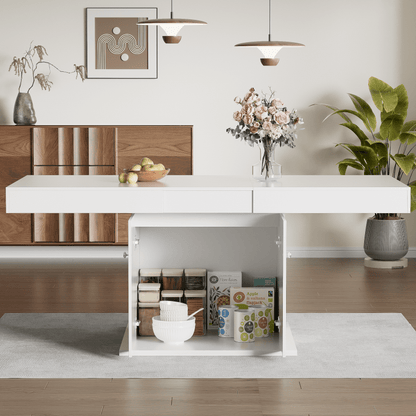 Uitschuifbare Tafel – Eettafel – Uitklapbare Tafel – Verlengbare Tafel – Opbergtafel – Wit Spaanplaat – Automatisch Uitschuifsysteem – Afmetingen 140-180x80x76 cm