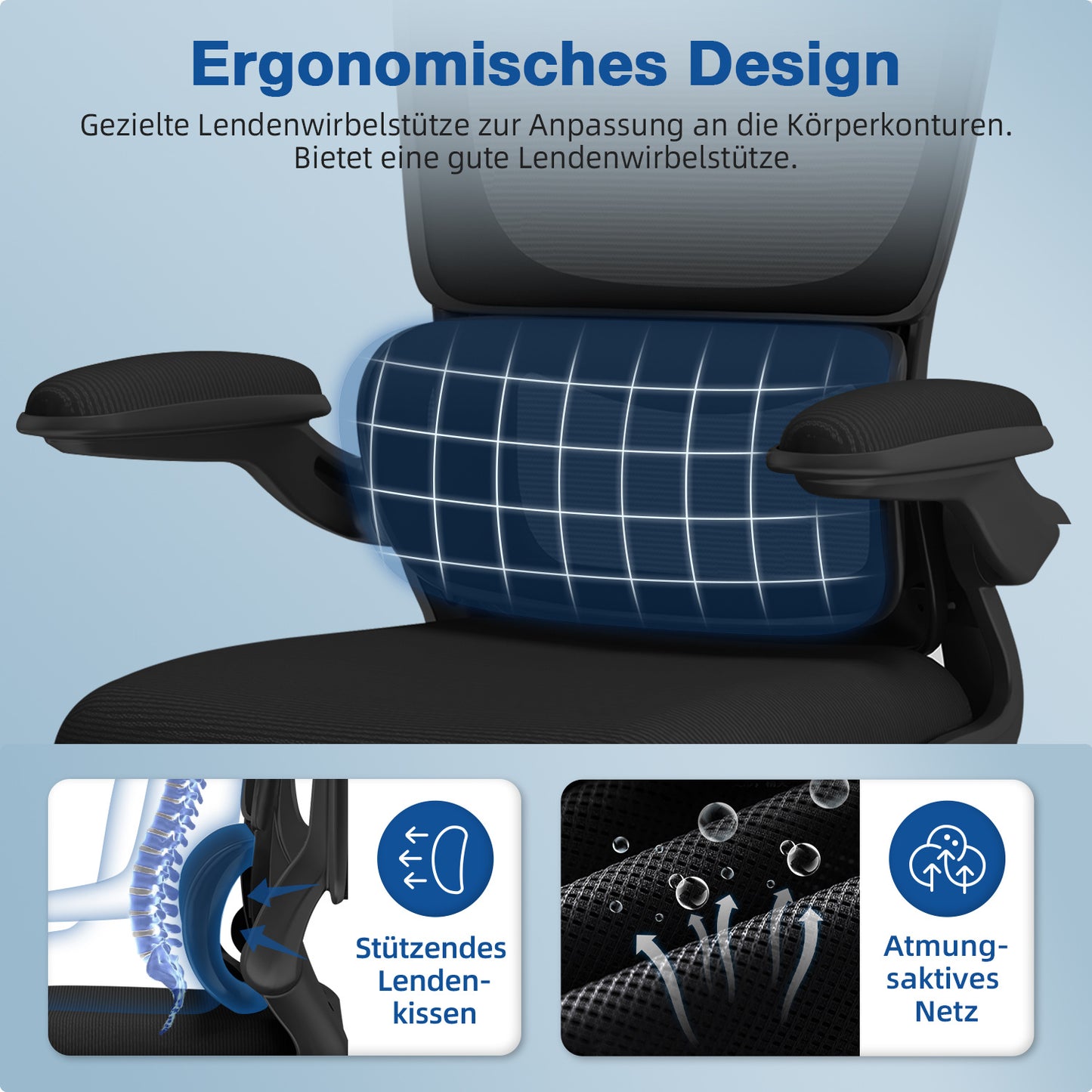 Office Chair with Adjustable Headrest, Armrests, and Lumbar Support, Load Capacity up to 150 kg