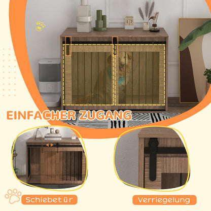 Hondenbench – Hondenkooi – Hondenkooi Meubel – Kleine Huisdierenkooi – Konijnenkooi – Duurzaam Metalen Frame – Walnoot Houtlook Design 98x58x67 cm