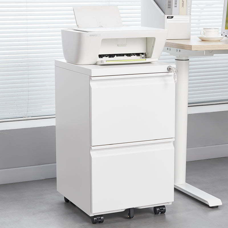 Ladeblok – Archiefkast – Rolcontainer – Ladenkast – Opbergbureau – Mobiel Met Metaal – Met Slot – Onder Bureau – 2 Lades – Wit – Verrijdbaar – Geen Montage