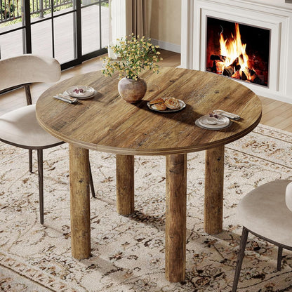 Ronde Eettafel – Eettafel Rond – Keukentafel – Tafel Voor 4 Personen – Landelijke Tafel – 99 cm Diameter – Stevig Geforceerd Hout – Bruine Houtnerfafwerking