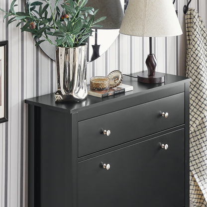 Schoenenkast – Schoenenrek – Schoenenkast – Schoenopberger – Schoenentoren – 2 Kleppen – Ingebouwde Lade – MDF – Slank Ontwerp 80x108x25 cm – Vloerbeschermers – Stijlvolle Metalen Handgrepen