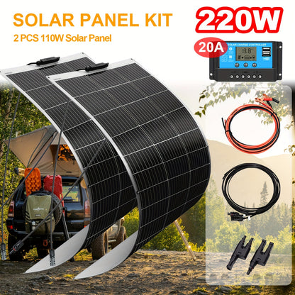 Zonnepaneel Kit – Solar Panel Set – Zonne-energie Pakket – Flexibel Zonnepaneel – Monokristallijn Zonnepanelenset – 200W Vermogen – Ultralicht & Waterbestendig