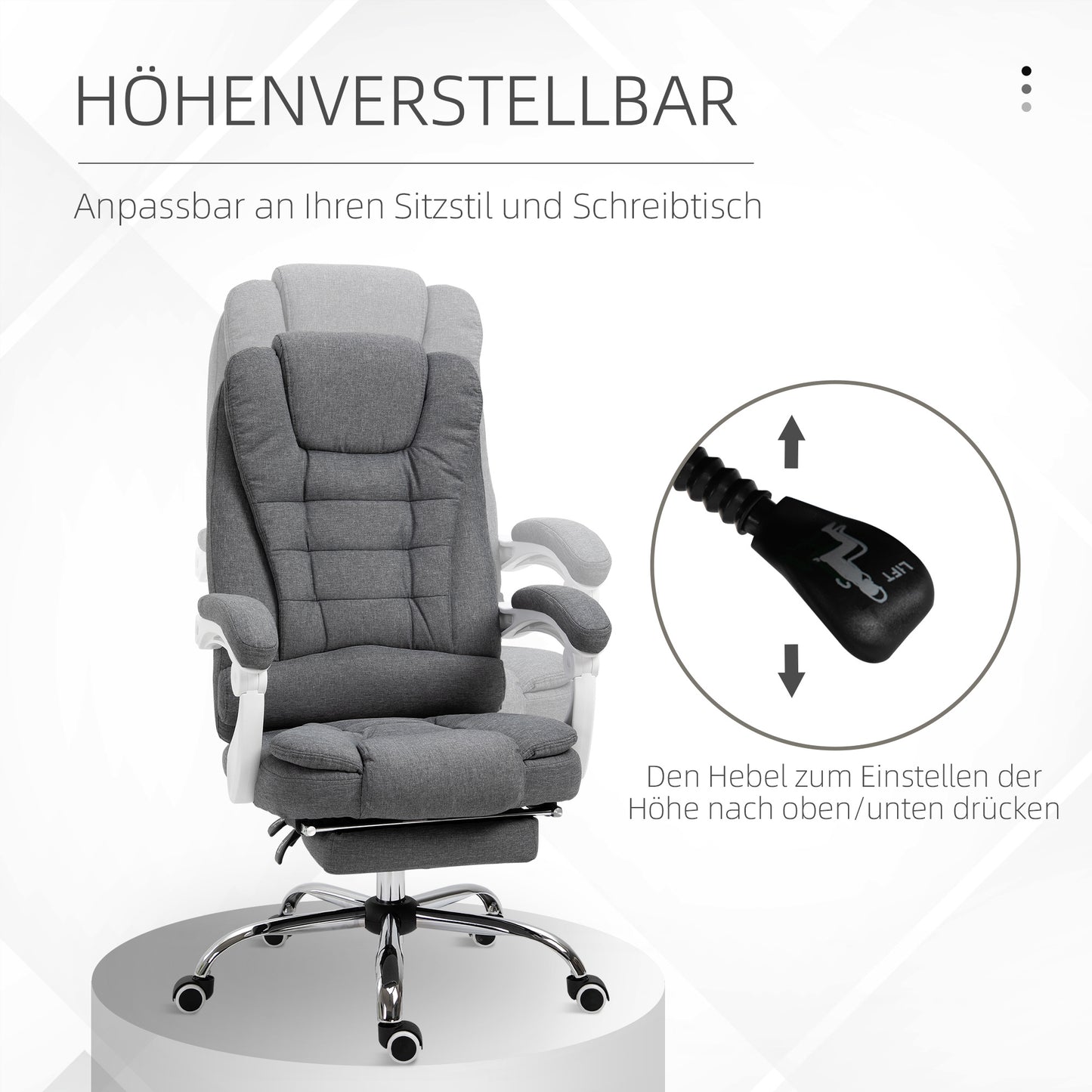 Bureaustoel – Bureaustoelen – Kantoorstoel – Draaistoel – Office Chair – Verstelbare Hoogte 110-118 cm – Uitschuifbare Voetensteun