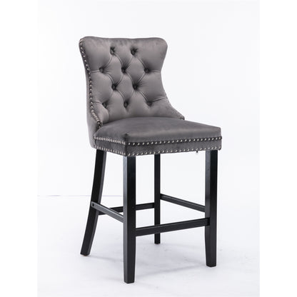 Barstoel – Barkruk – Barkrukken – Barstoelenset – Barstoelen – Grijs Velvet – Set Van 2 – Wing Back Rugleuning – Plush Gevoerd Comfort