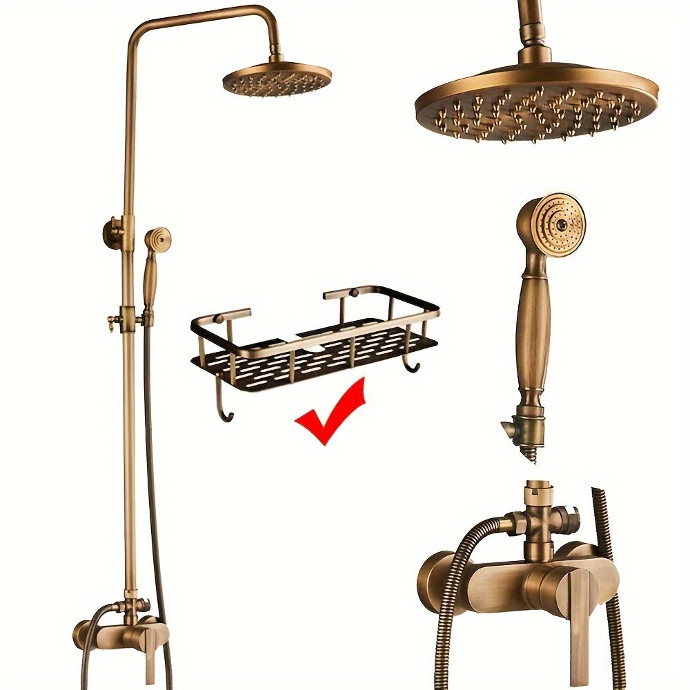 Antieke Badkamer Douche Set – Retro Douchekraan – Regenkraan – Douche Systeem – Wandmontage – 8 Inch Regen Douchekop – Verstelbare Hoogte 70-120 cm