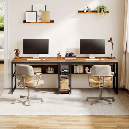 Bureau – Bureautafel – Computertafel – Werktafel – Dubbel bureau – Industrieel design – Ruim 200 cm lang – Met opbergruimte en verstelbare poten