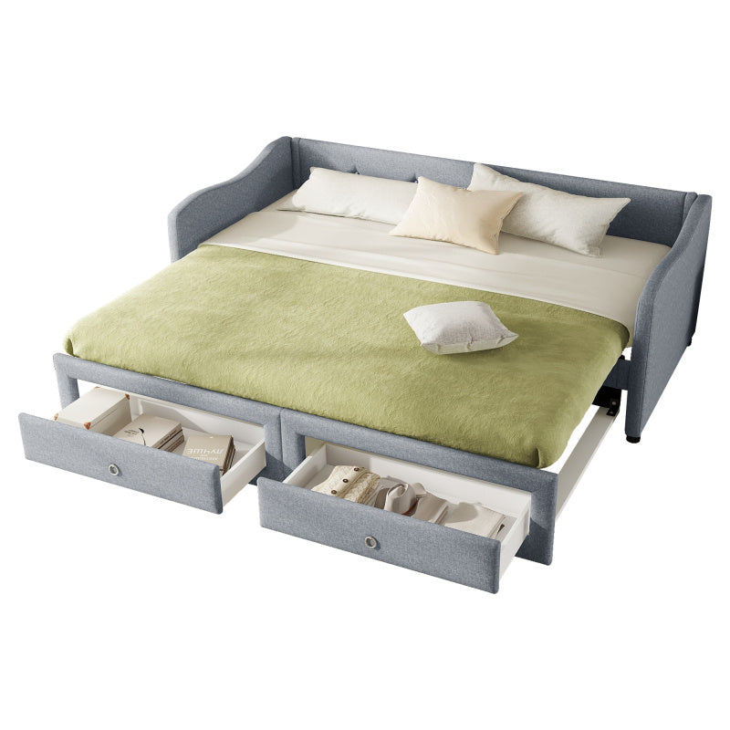 Slaapbank – Sofa Bed – Bedbank – Uitschuifbed – Bedbank met Lade – Grijze Linnenstof – Ruimtebesparend Ontwerp – Met 2 Opberglades
