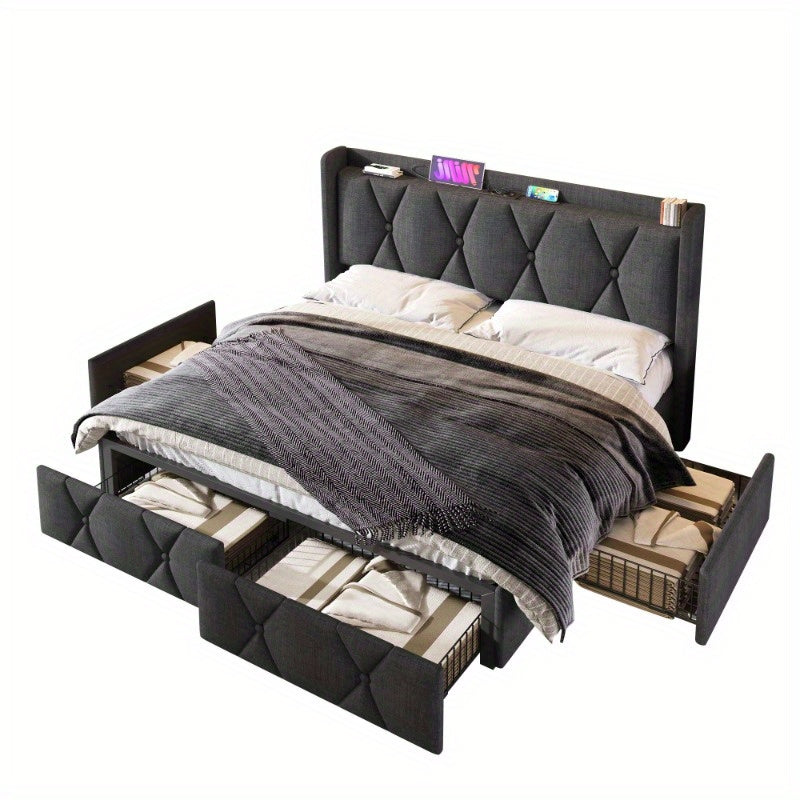 Tweepersoonsbed – Bedframe – Boxspring – Stapelbed – Slaapbank – 160x200 cm – Met Opberglades en Hoofdbord – Montageklaar en Duurzaam Niet-Houten Materiaal