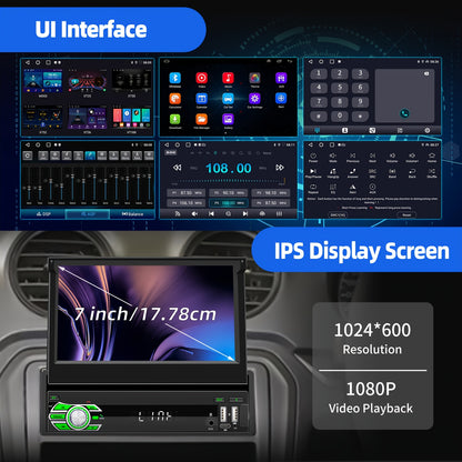 Android Autoradio – 1 DIN Multimedia Speler – Auto Radio Navigatie – Inbouw Radio – Autoradio Met Uitklapscherm – 7 Inch HD Touchscreen – AHD Achteruitrijcamera & Draadloze Connectiviteit
