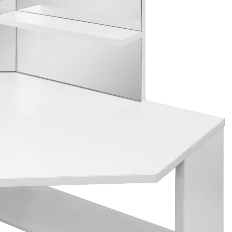 White Modern Corner Makeup Vanity Table with Oak Veneer - Space-Saving Curved Design, Easy Assembly, 3.2 Cu Ft, Low-Profile Height (<68.58cm) Freestanding Dressing Table for Small Bedrooms & Dressing Rooms (Engineered Wood)