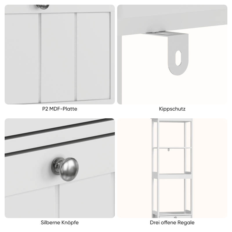 Slank Hoog Kastje – Smalle Opbergkast – Verticale Badkamerkast – Smal Meubel – Waskamer Rek – Wit MDF – 2 Lades & 3 Planken – Ruimtebesparend Ontwerp – Eenvoudige Montage