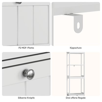 Slank Hoog Kastje – Smalle Opbergkast – Verticale Badkamerkast – Smal Meubel – Waskamer Rek – Wit MDF – 2 Lades & 3 Planken – Ruimtebesparend Ontwerp – Eenvoudige Montage