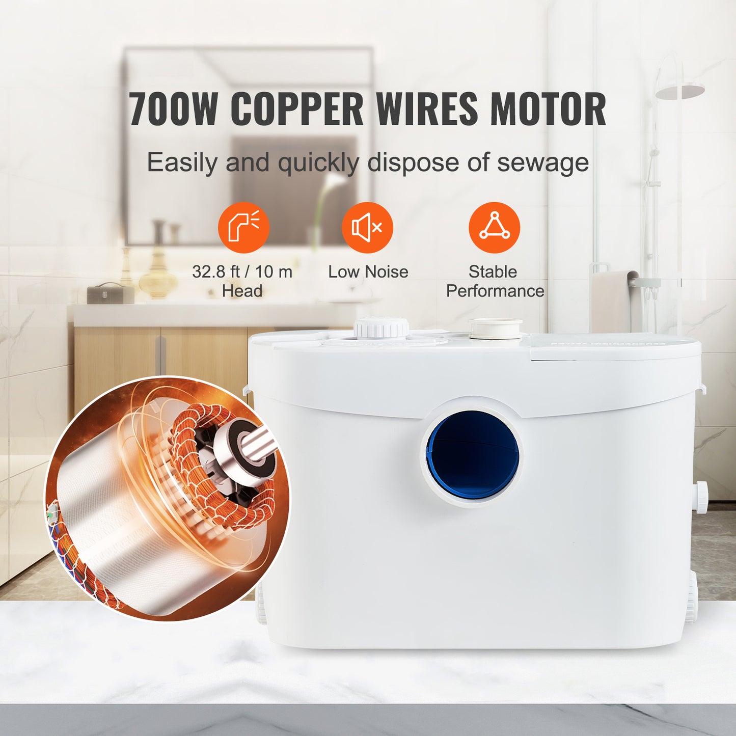 Afvalwaterpomp – Sewage Pomp – Toiletpomp – Dompelpomp – Schredderpomp – 700W Koperen Motor – 3 Inlaten Met Terugslagklep
