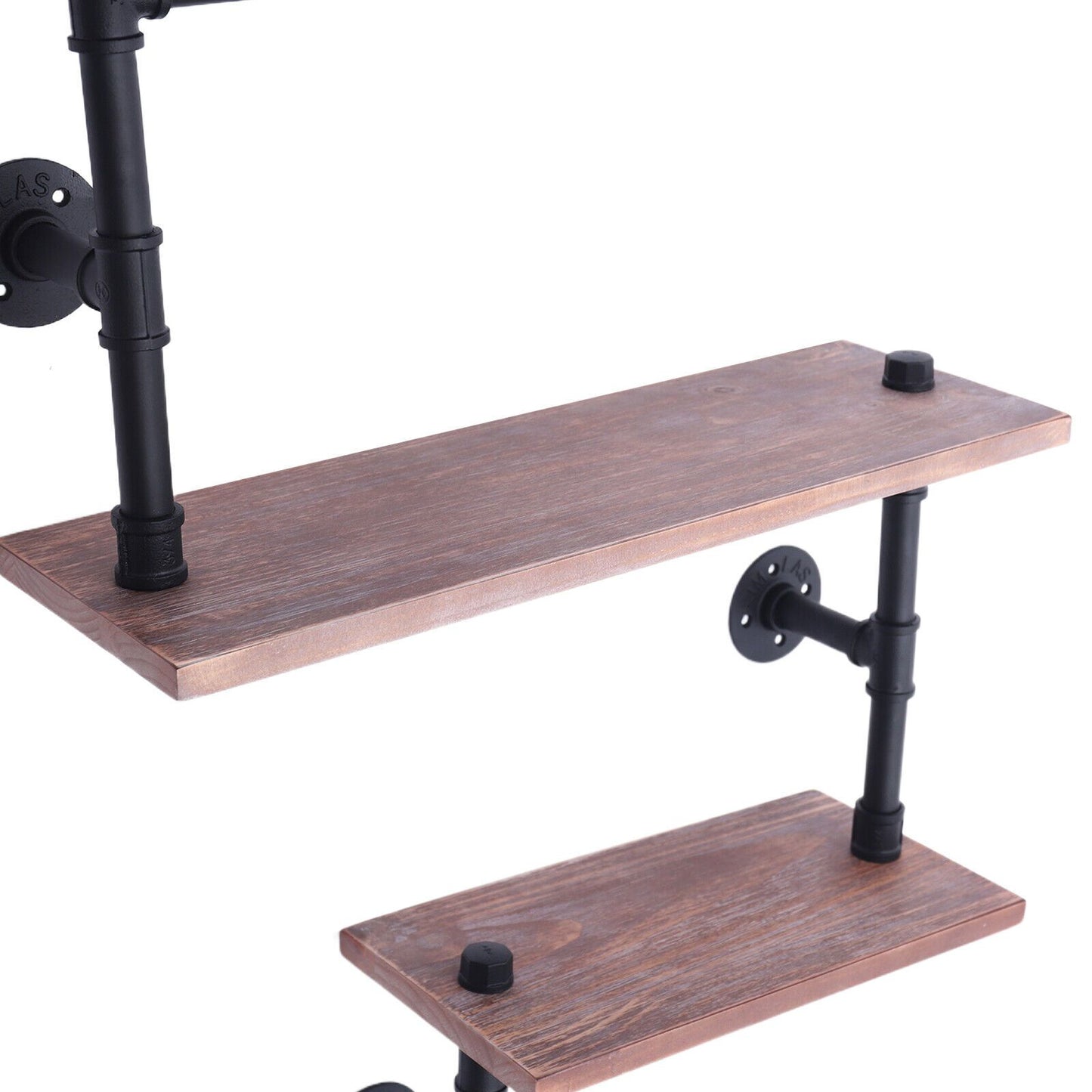 3-laags Wandrek – Muurrek – Plank – Wandplank – Opbergrek – Zwart Bruin Dennehout en Staal – Stevige Constructie en Ruime Opbergruimte