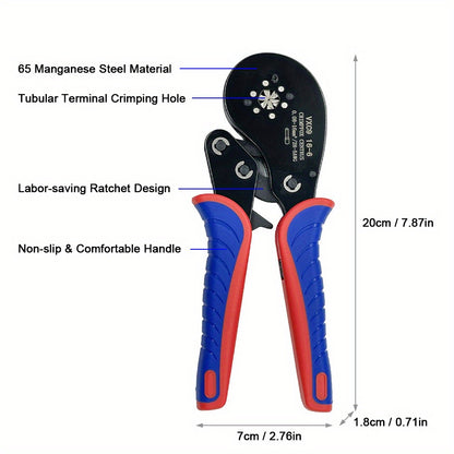 Krimptang – Ratelkrimptang – Kabelkrimptang – Adereindhulzentang – Elektricienstang – Ergonomische Antislip Handgrepen – Geschikt Voor 0,08-16 mm² Kabels