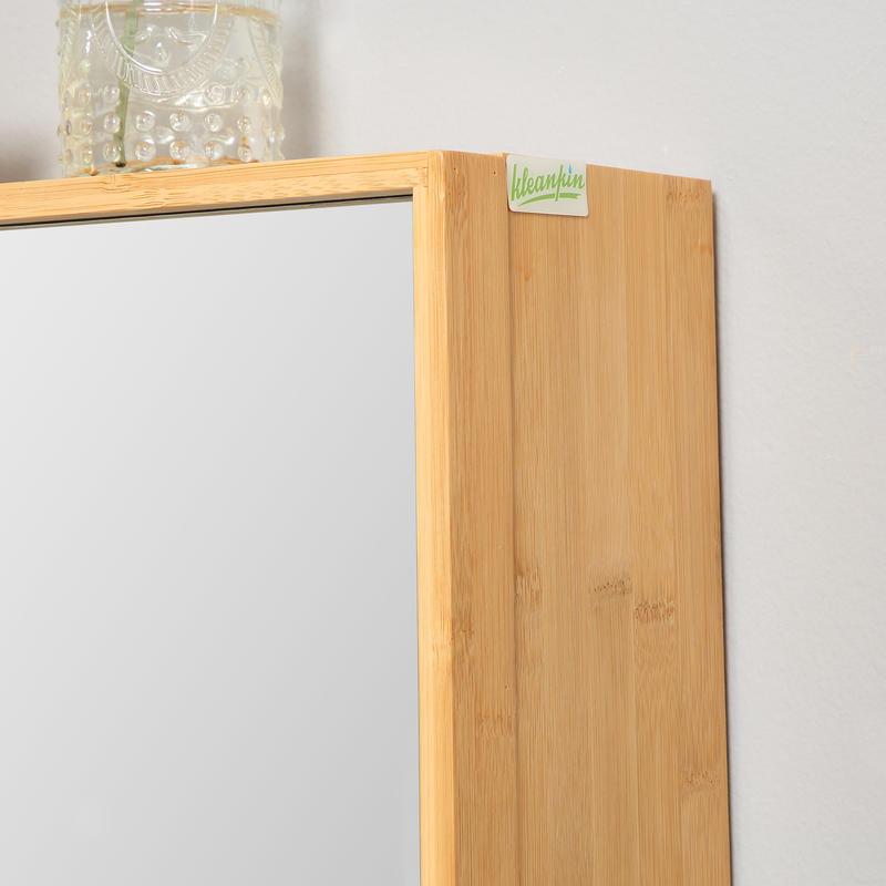 Badkamerkast – Badkamermeubel – Opbergkast – Spiegelkast – Wandschap – Spiegeldeuren – Schuifplanken – Compact Ontwerp – Hout Metaal Glas – 65,2x14x50 cm – Eenvoudige Montage