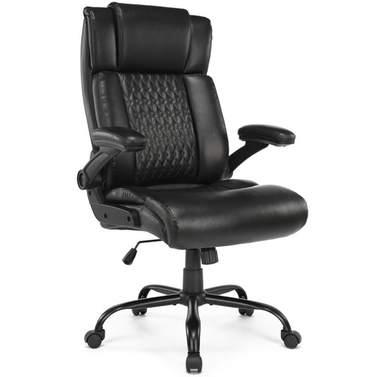 Bureaustoel – Kantoorstoel – Directiestoel – Office Chair – Bureau Stoel – Ergonomisch Design – Breed Zitvlak 54 cm – PU Lederen Bekleding – Verstelbare Rugleuning – Opklapbare Armleuningen – Max 150 kg