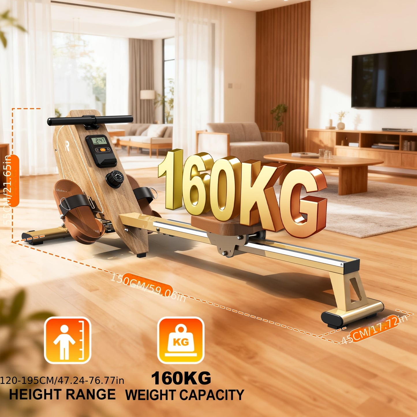 VOWVIT Rowing Machine for Home, Magnetic Rowing Machine with Wireless Monitor, 16 Resistance Levels, Compact Rowing Machine with 150kg Weight Capacity, Vertical Storage
