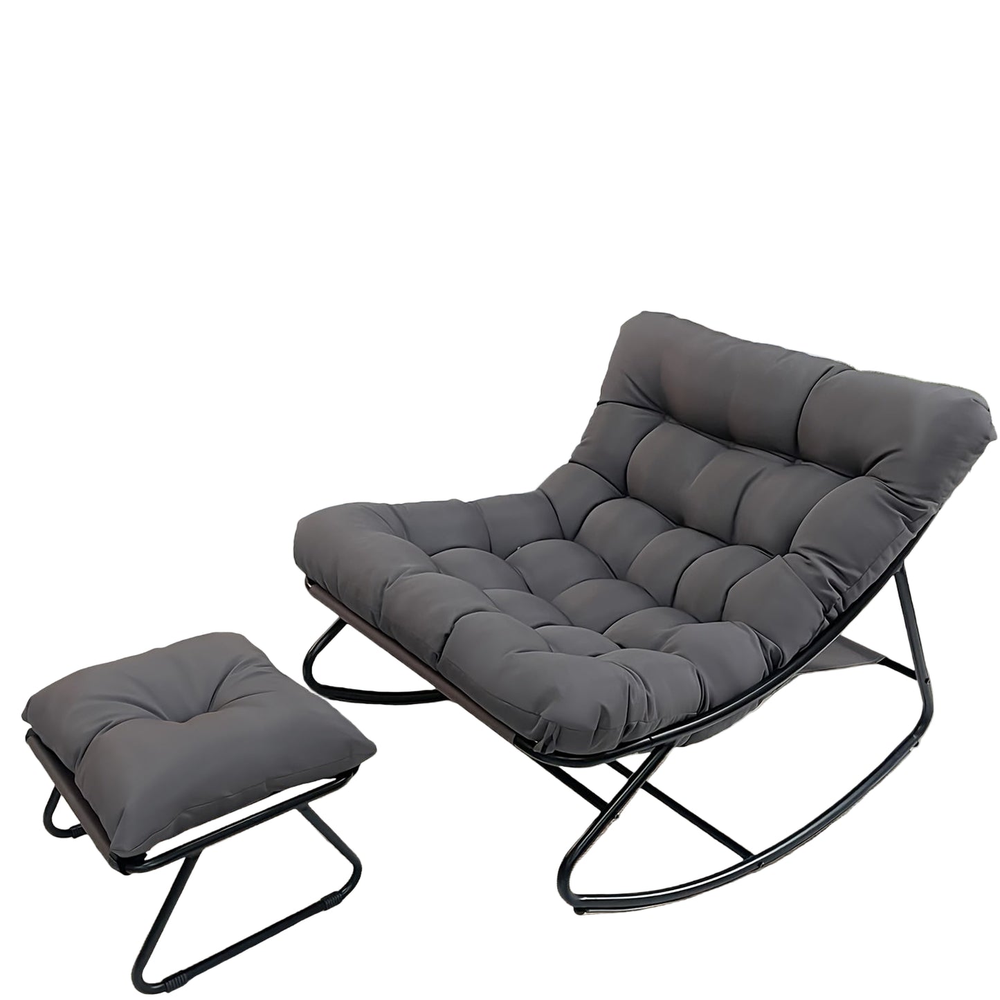 Schommelstoel – Relaxstoel – Fauteuil – Loungestoel – Draaistoel – Handmatig Verstelbare Rugleuning – Stabiel Roestvrij Stalen Frame – Zwenkfunctie en Rocking Mechanisme – Modern Design – Geschikt Voor Harde Vloeren – Grijs