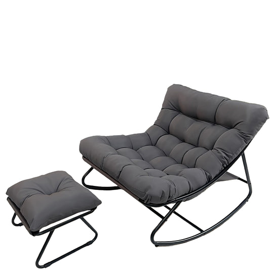 Schommelstoel – Relaxstoel – Fauteuil – Loungestoel – Draaistoel – Handmatig Verstelbare Rugleuning – Stabiel Roestvrij Stalen Frame – Zwenkfunctie en Rocking Mechanisme – Modern Design – Geschikt Voor Harde Vloeren – Grijs