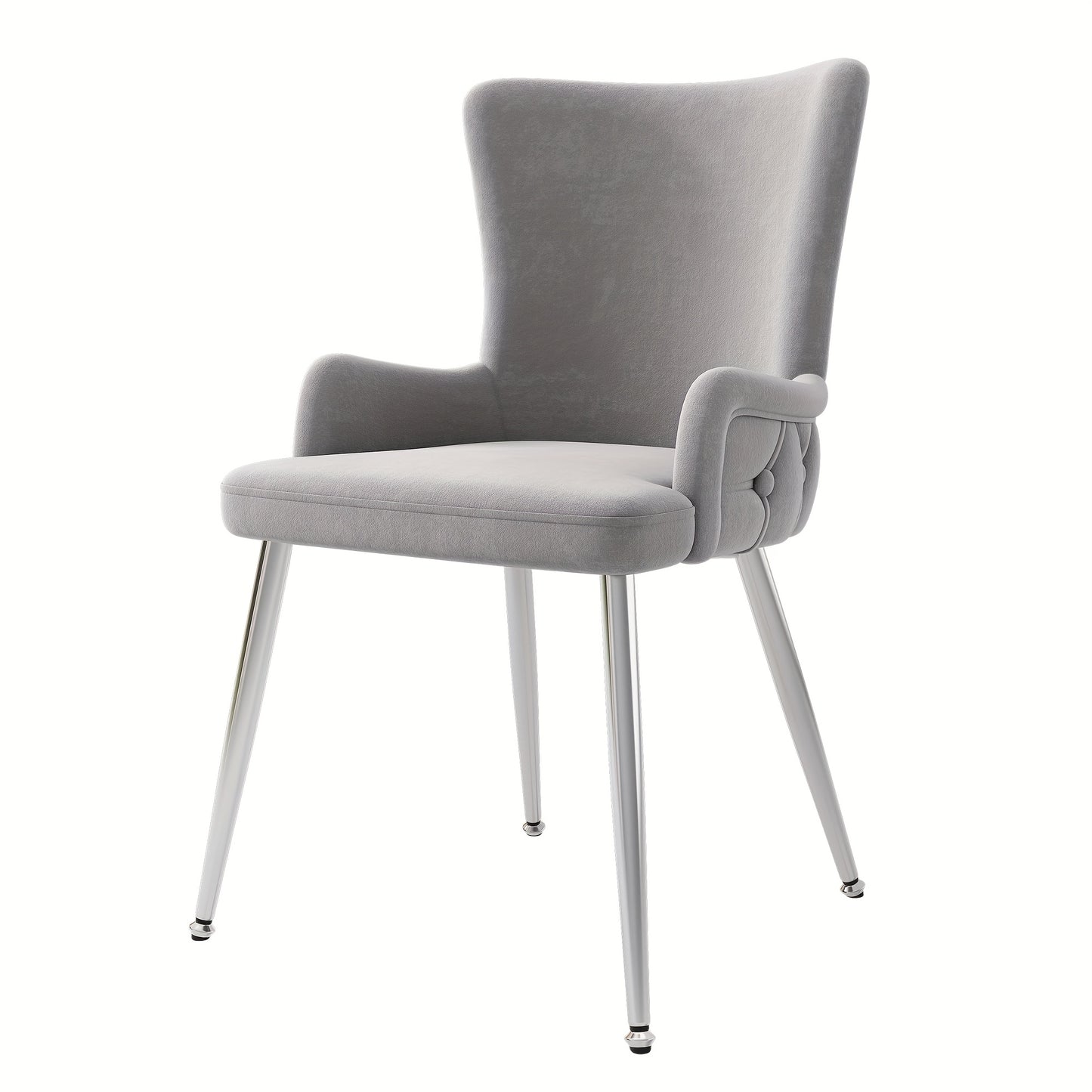 Velvet Dining Chair, Set Of 2, Luxury Living Room Bedroom Lounge Chair with Four Silvery Metal Supporting Legs, Gray