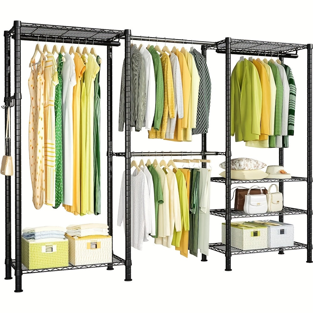 Metal Clothes Hanger, 230 * 35 * 180cm, Heavy-duty Storage Rack, 19 Tube Extendable Metal Wardrobe Rack, Black Metal Clothes Hanger, Height Adjustable Rack Clothes Hanger, Load-bearing Capacity Up To 394kg