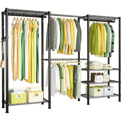 Metalen Kledingrek – Kledinghanger – Kapstok – Garderoberek – Jassenrek – Verstelbaar 175-230 cm – Draagkracht 395 kg – Zwart – Robuust Carbonstaal – Vrijstaand Met Verstelbare Poten