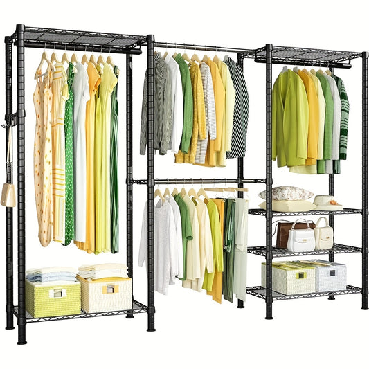 Metalen Kledingrek – Kledinghanger – Kapstok – Garderoberek – Jassenrek – Verstelbaar 175-230 cm – Draagkracht 395 kg – Zwart – Robuust Carbonstaal – Vrijstaand Met Verstelbare Poten