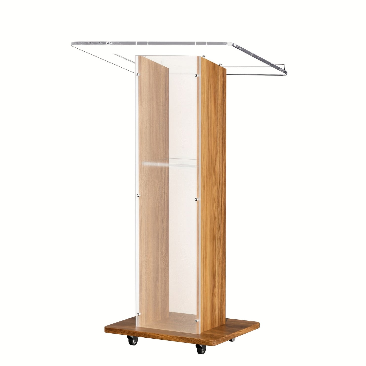 Spreekgestoelte – Lessenaar – Podium – Katheder – Presentatietafel – Hout en Acryl – Verplaatsbaar Met Wieltjes – Met 2 Opberglades