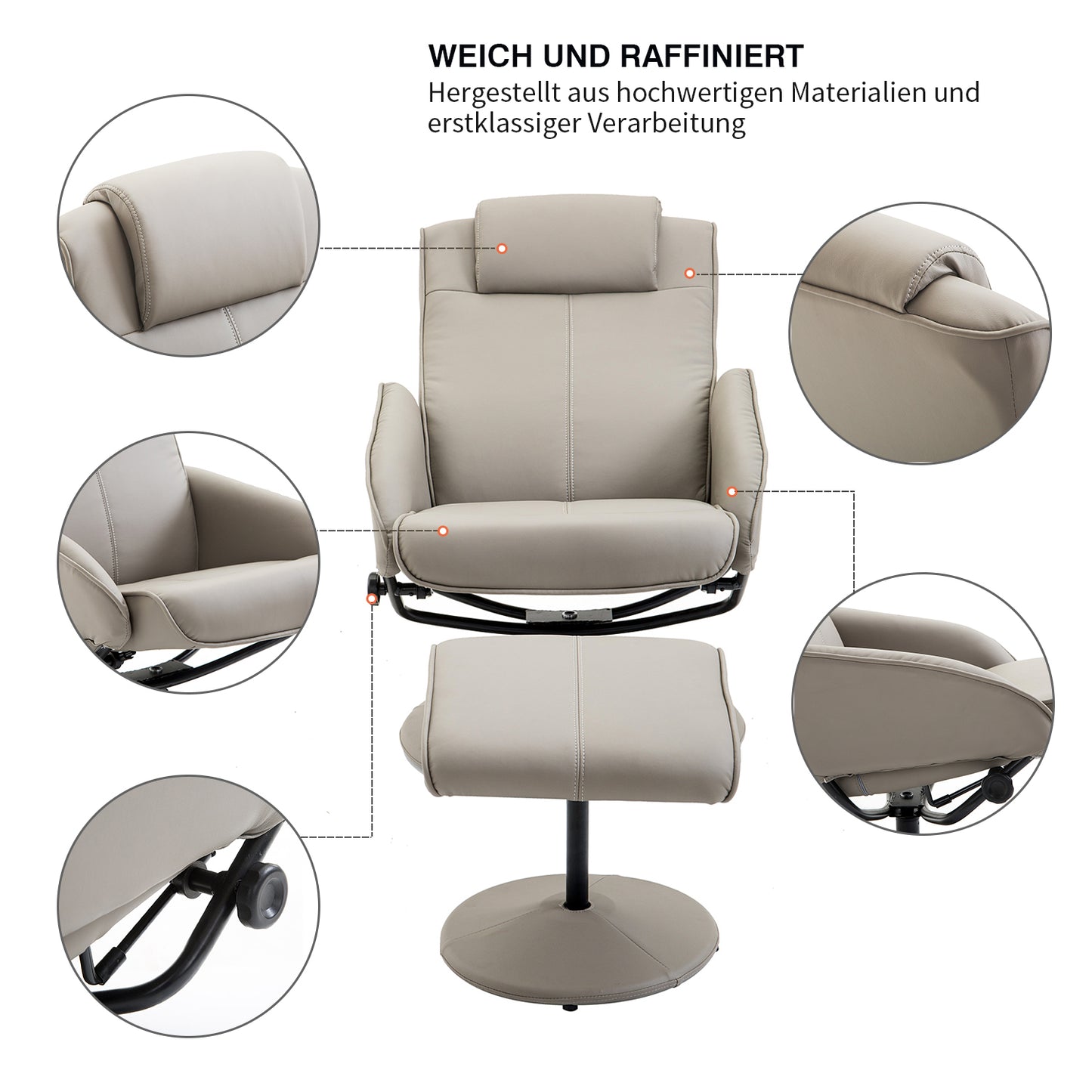 Relaxstoel – TV Stoel – Fauteuil – Draaistoel – Lounge Stoel – Grijs – 360° Draaibaar – Met Voetenbank