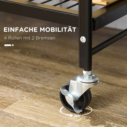 Keukentrolley – Serveerwagen – Opbergtrolley – Werktafel – Mobiele Keukenkar – Industrieel Design – 3 Ruime Planken – Inklapbaar Met 4 Draaibare Wieltjes – Bruin/Zwart