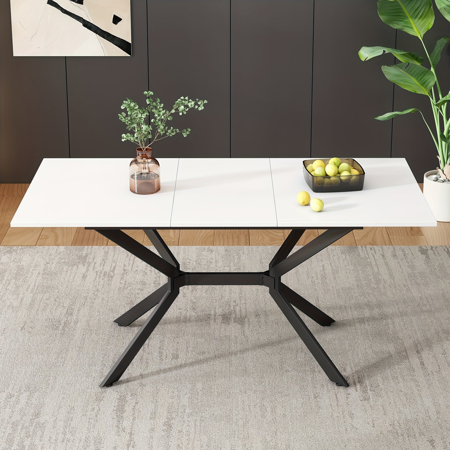 Uitklapbare Eettafel – Uitschuifbare Tafel – Verlengbare Eettafel – Klaptafel – Keukentafel – Mat Wit MDF – Zwarte Metalen Poten – 120-160x80 cm – Geschikt Voor 4-6 Personen
