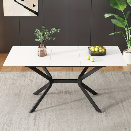 Uitklapbare Eettafel – Uitschuifbare Tafel – Verlengbare Eettafel – Klaptafel – Keukentafel – Mat Wit MDF – Zwarte Metalen Poten – 120-160x80 cm – Geschikt Voor 4-6 Personen