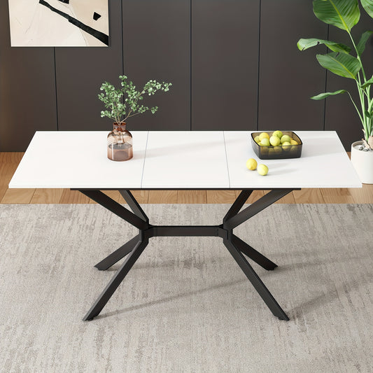 Uitklapbare Eettafel – Uitschuifbare Tafel – Verlengbare Eettafel – Klaptafel – Keukentafel – Mat Wit MDF – Zwarte Metalen Poten – 120-160x80 cm – Geschikt Voor 4-6 Personen