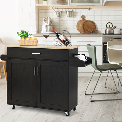Keukentrolley – Serveerwagen – Keukenkast – Opbergtrolley – Keukenkar – Zwart – Met Handdoekhouder en Kruidenrek – Verstelbare Plank en Lade