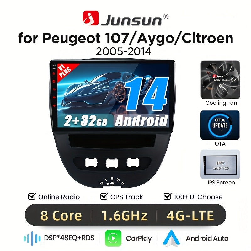 Android Car Stereo – Autoradio – Multimedia Speler – Navigatiesysteem – Touchscreen Radio – 10” IPS Scherm – Draadloze Apple CarPlay & Android Auto – Plug & Play Voor Peugeot 107 Aygo Citroen C1 2005-2014