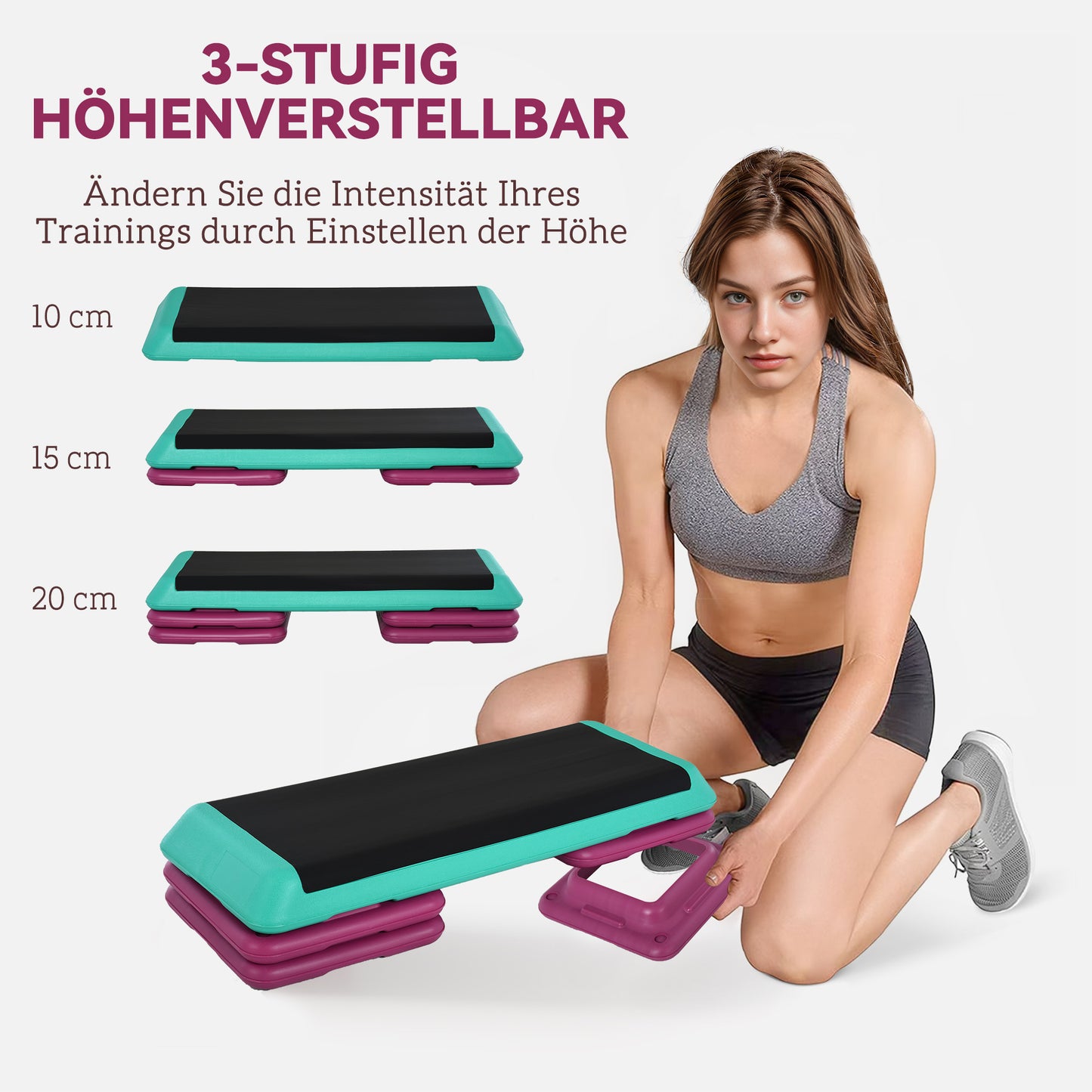Verstelbare Fitness Stepper – Fitnessbankje – Stepbank – Trainingsstep – Workout Platform – Zwart – 3 Hoogtes 10/15/20 cm – Antislip & Lichtgewicht
