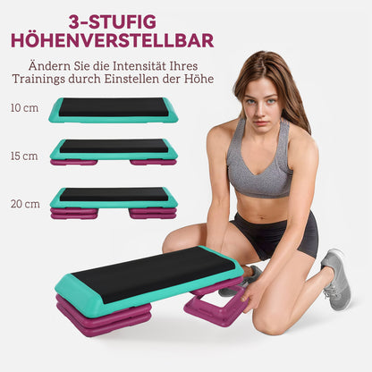 Verstelbare Fitness Stepper – Fitnessbankje – Stepbank – Trainingsstep – Workout Platform – Zwart – 3 Hoogtes 10/15/20 cm – Antislip & Lichtgewicht