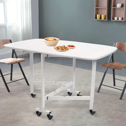 Klaptafel – Vouwtafel – Opvouwbare Tafel – Plooitafel – Bijzettafel – Drievoudig Opvouwbaar – 120x80x75 cm – Wit Met Houtnerfstructuur – Voor Binnen & Buiten Met 6 Zwenkwieltjes