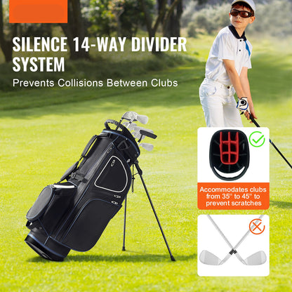 Golfcarttas – Golftas – Stand Bag – Golfbag – Golfclubtas – Duurzaam 600D Polyester – 14 Vaks Organizer met 11 Opbergvakken – Zwart