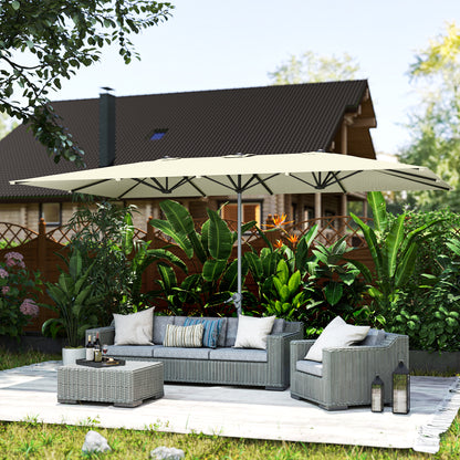 Dubbele Parasol – XXL Zonneparasol – Stokparasol – Terrasparasol – Buitenparasol – Cranksysteem – UV50+ Bescherming – 451x264 cm – Aluminium Frame – Crème Wit