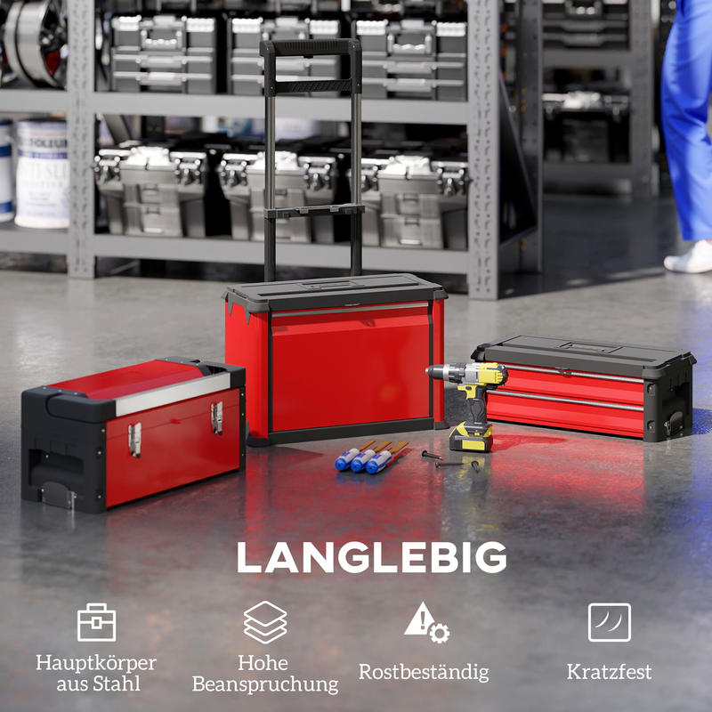 Gereedschapskist – Gereedschapskoffer – Tool Organizer – Opbergkist – Werkplaatswagen – Versterkt Staal – Compact Met Wielen