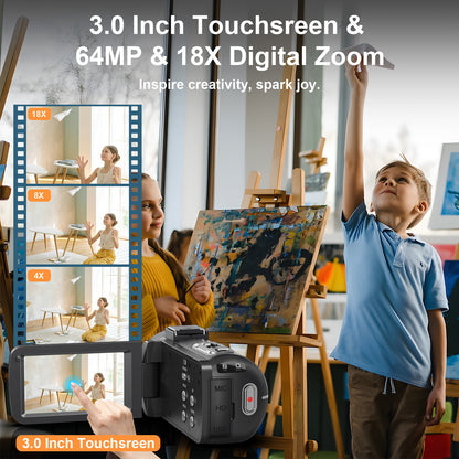8K Videocamera – Camcorder – Vlogcamera – Digitale Camera – Nachtcamera – 64MP Fotoresolutie – Infrarood Nachtzicht – Zwart