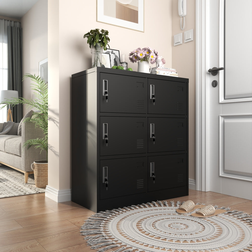 Metalen Opberglade – Lockerkast – Opbergkast – Veiligheidskast – Kluis – Zwart – 6 Deuren Met Kaartslot – Robuust Metaal 100x90x40 cm