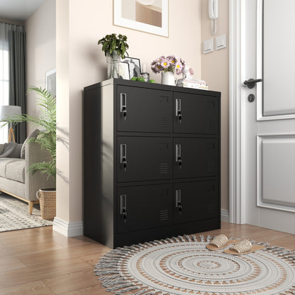 Metalen Opberglade – Lockerkast – Opbergkast – Veiligheidskast – Kluis – Zwart – 6 Deuren Met Kaartslot – Robuust Metaal 100x90x40 cm