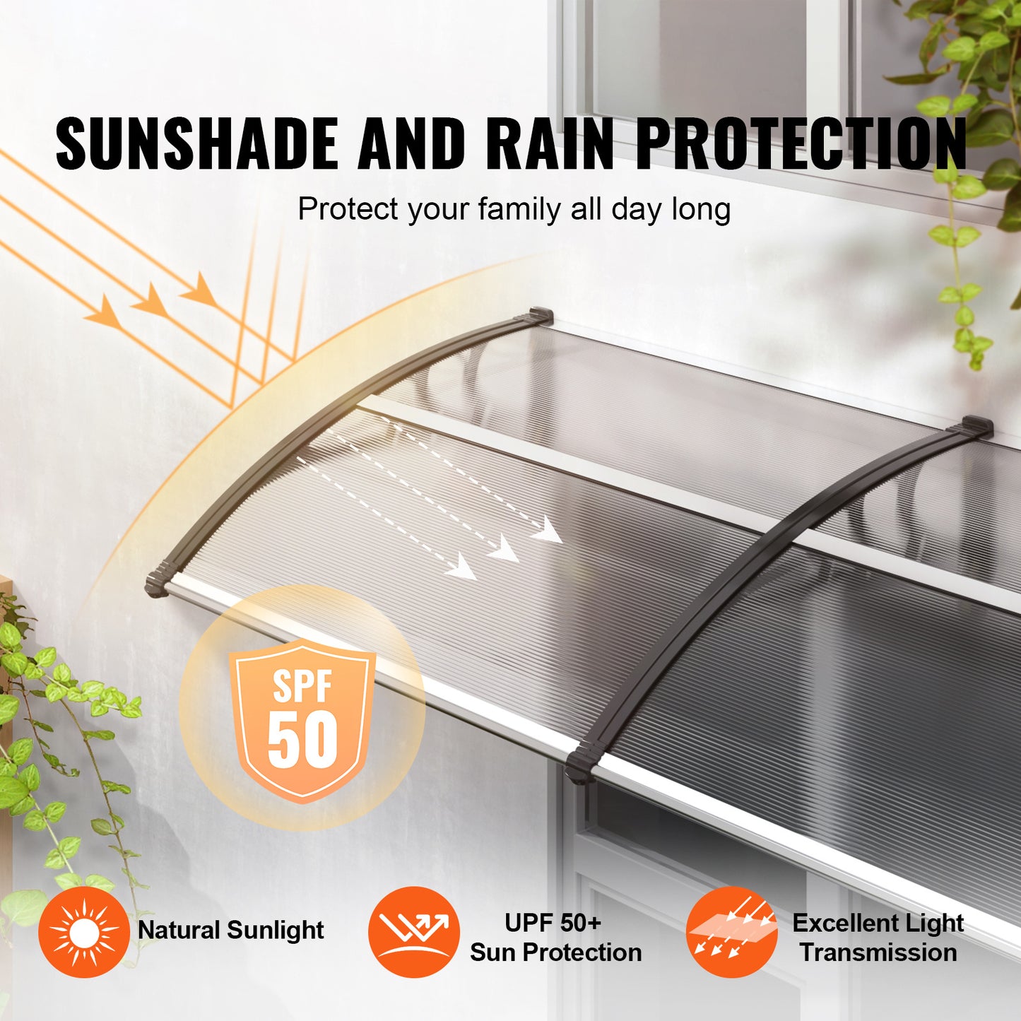 Raamluifel – Deuroluifel – Zonnescherm – Overkapping – Luifel – UPF 50+ Zonbescherming – 6 mm Polycarbonaat Paneel