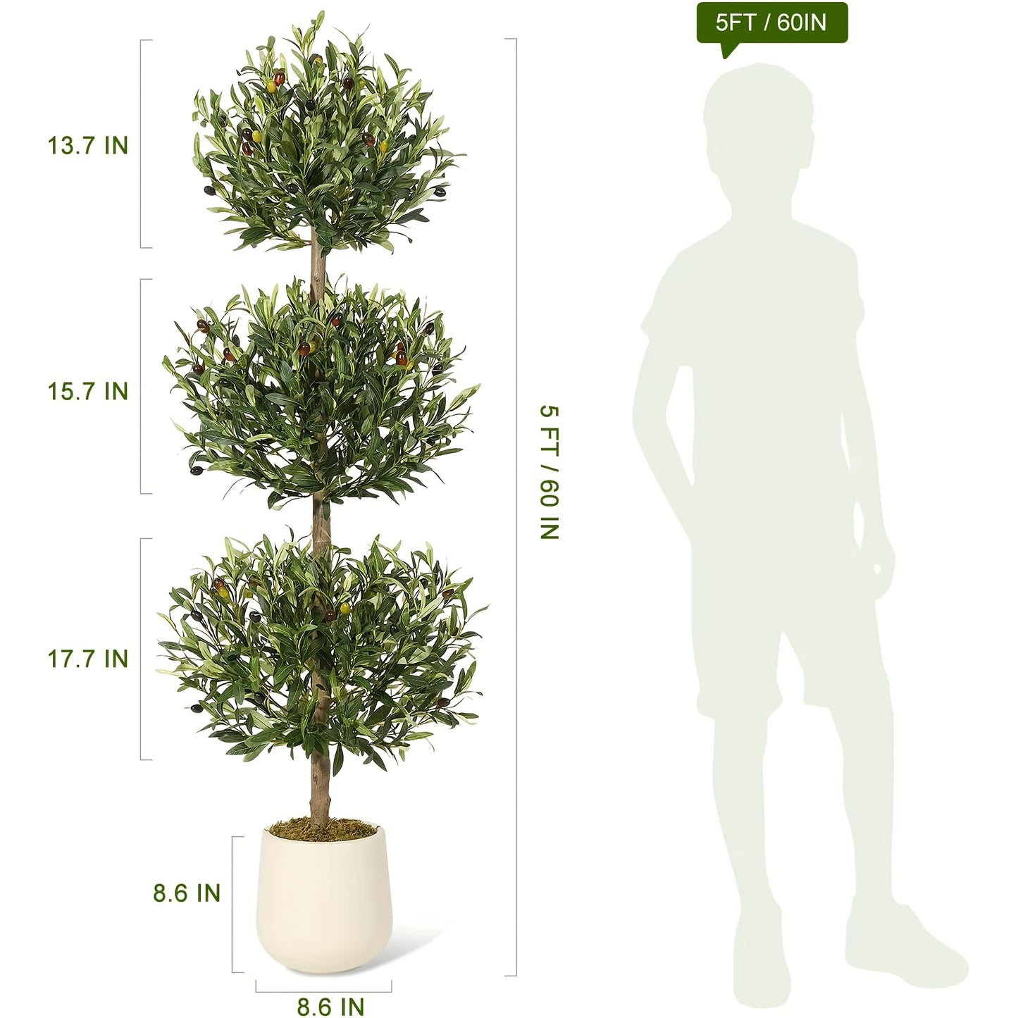 Olijboom Kunstplant – Kunst Olijfboom – Nep Olijfboom – Kunstboom – Kunstplanten – Set Van 2 – 152 cm Hoog – Mosbedekte Stam – Wit Geverfde Pot – Onderhoudsvrij – Duurzaam Kunststof