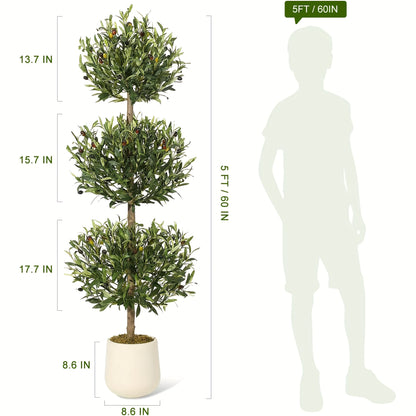 Olijboom Kunstplant – Kunst Olijfboom – Nep Olijfboom – Kunstboom – Kunstplanten – Set Van 2 – 152 cm Hoog – Mosbedekte Stam – Wit Geverfde Pot – Onderhoudsvrij – Duurzaam Kunststof